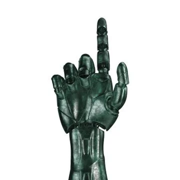 The old robot arm is scratched. 3d rendering. On a white background Stock Illustration