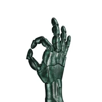 The old robot arm is scratched. 3d rendering. On a white background Stock Illustration