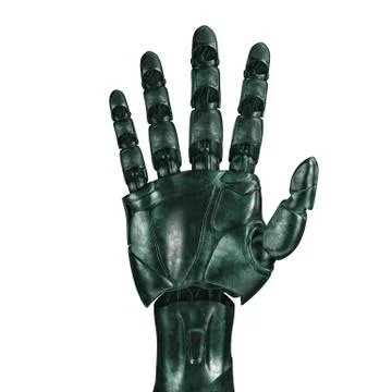 The old robot arm is scratched. 3d rendering. On a white background Stock Illustration