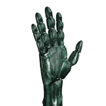 The old robot arm is scratched. 3d rendering. On a white background Stock Illustration