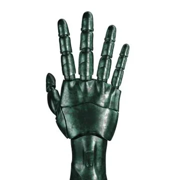 The old robot arm is scratched. 3d rendering. On a white background Stock Illustration