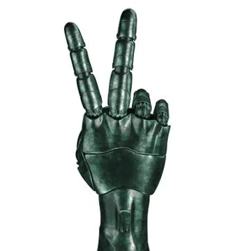 The old robot arm is scratched. 3d rendering. On a white background Stock Illustration