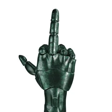 The old robot arm is scratched. 3d rendering. On a white background Illustrazione stock