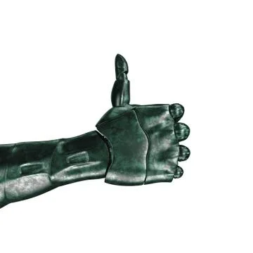 The old robot arm is scratched. 3d rendering. On a white background Stock Illustration