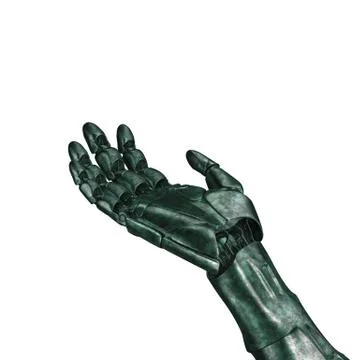 The old robot arm is scratched. 3d rendering. On a white background Illustrazione stock