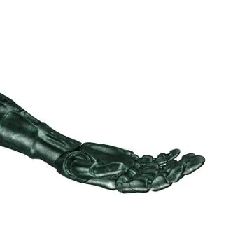 The old robot arm is scratched. 3d rendering. On a white background Illustrazione stock