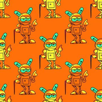 Old robot seamless pattern Stock Illustration