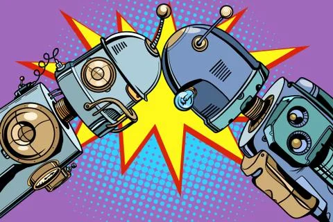 Old robot vs new vintage illustrations Stock Illustration