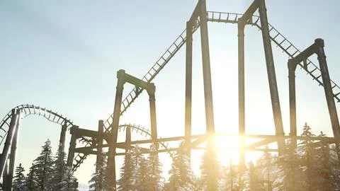 Old roller coaster at sunset in forest Stock Illustration