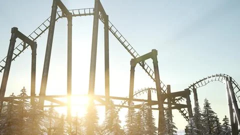Old roller coaster at sunset in forest Stock Illustration
