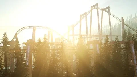 Old roller coaster at sunset in forest Stock Illustration