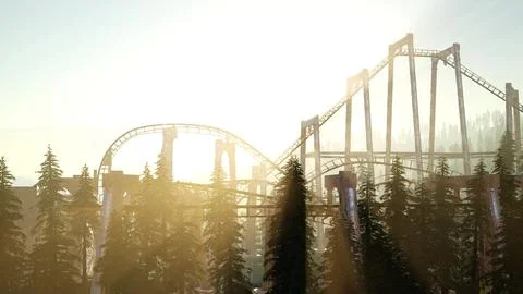 Old roller coaster at sunset in forest Stock Illustration