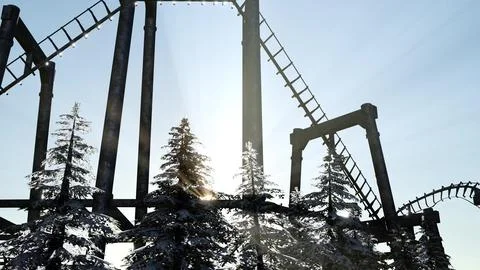 Old roller coaster at sunset in forest Stock Illustration