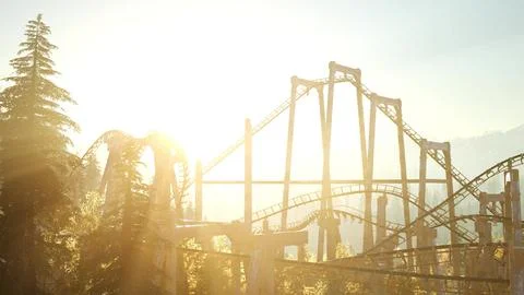 Old Roller Coaster at Sunset Stock Illustration