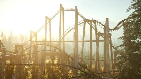 Old Roller Coaster at Sunset Stock Illustration