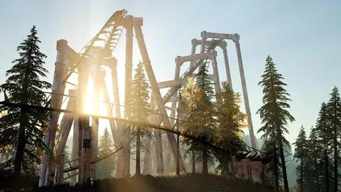 Old Roller Coaster at Sunset Stock Illustration