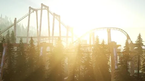 Old Roller Coaster at Sunset Stock Illustration