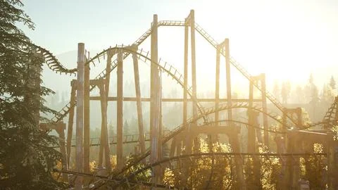 Old Roller Coaster at Sunset Stock Illustration