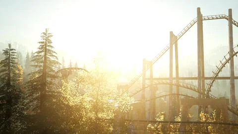 Old roller coaster at sunset Stock Illustration