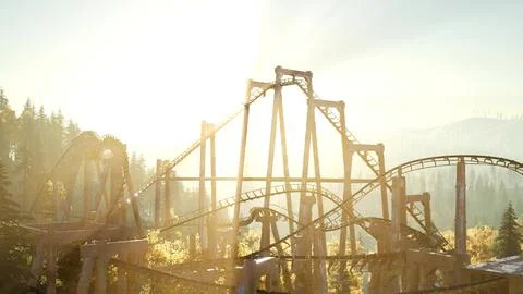 Old Roller Coaster at Sunset Stock Illustration