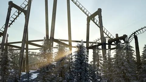 Old Roller Coaster at Sunset Stock Illustration