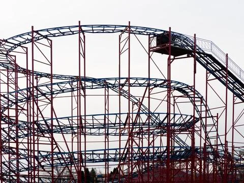 Old rollercoaster at sunrise Stock Photos