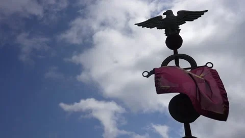 Old Roman standard  or waving red Flag with Aquila and SPQR Stock Footage 239362953