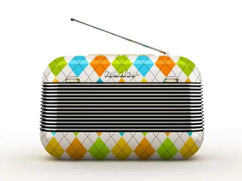 Old rombus pattern vintage retro style radio receiver isolated on white backg Stock Illustration