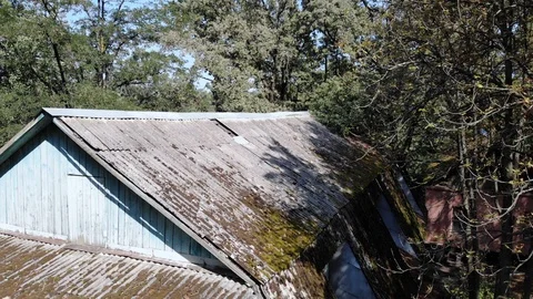 Old Roof Covered with Moss, a Hole in the Roof Stock Footage 98926053