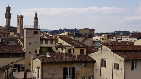 Old Rooftops with Distant Towers under a Bright Florence Sky Stock Footage 255791576