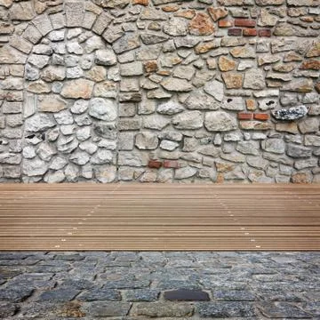 Old room with brick wall . ready for product montage display. Fotos de archivo