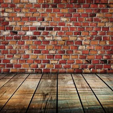 Old room with brick wall . ready for product montage display. Fotos Stock