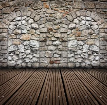 Old room with brick wall . ready for product montage display. Fotos Stock