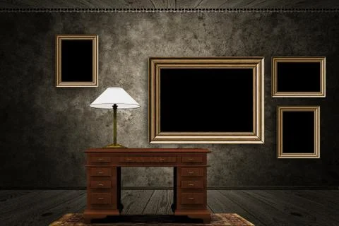 Old room with frames and table Stock Illustration