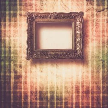 Old room, grunge interior with frames in style baroque Stock Photos
