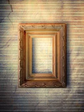 Old room, grunge interior with frames in style baroque Stock Photos