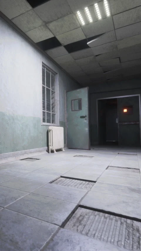 Old room with open door and damaged ceiling in a building Stock Footage 337975787