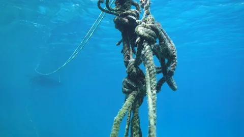 Old ropes under water in the ocean of croatia, under water cinematography Stock Footage 128707131