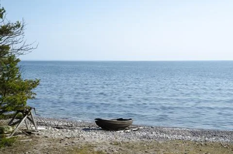Old rowing boat at a winch Stock Photos