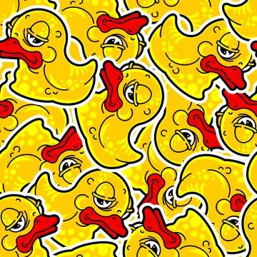 Old rubber duck with wrinkles pattern seamless. Tired toy background. Baby .. Stock Illustration