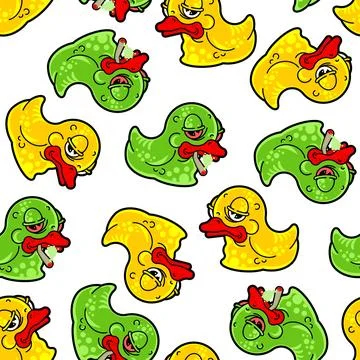 Old rubber duck with wrinkles pattern seamless. Tired toy background. Baby .. Stock Illustration