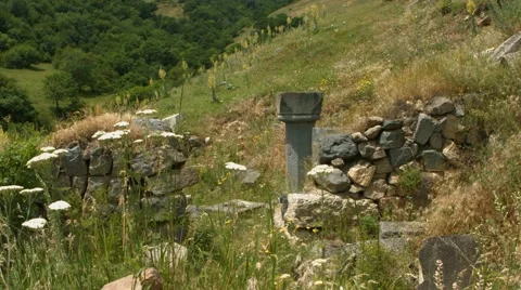 Old Rubble Wall on the Hillside Stock Footage 53232674