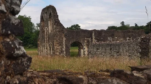 Old Ruin from behind a stone wall Stock Footage 122560061