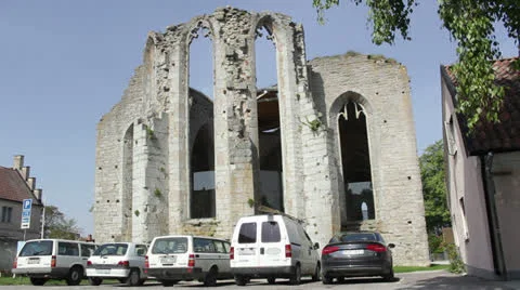 Old ruin under blue sky Stock Footage 25493377