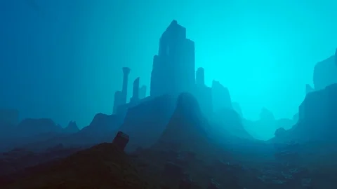 Old Ruin Under The Sea Stock Footage