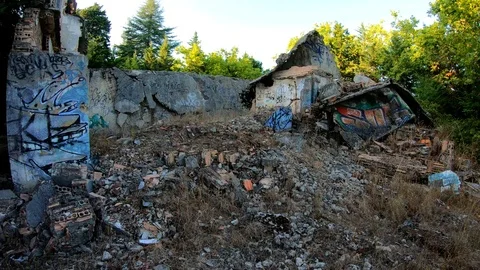 AN OLD RUINED BUILDING Stock Footage 94449586