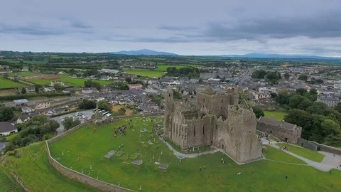 The old ruins of the Dunguaire Castle in Ireland Stock Footage