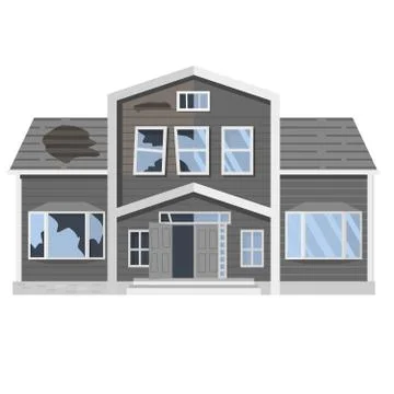 Old run-down house. Traditional suburban cottage.Isolated vector flat cartoon Stock Illustration