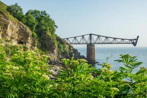 Old run-down iron loading bay, long shot 스톡 사진