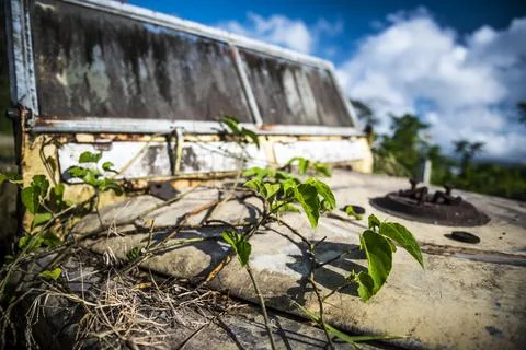Old run down Land Rover, Arenal Volcano, Alajuela Province, Costa Rica Stock Photos